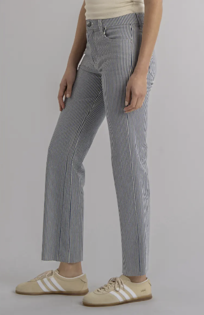 Kelsey Twill Stripe High Rise Ankle Flare in Navy/Ivory