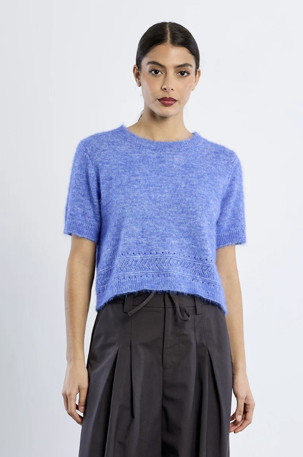 Short-sleeved knitted sweater, plain