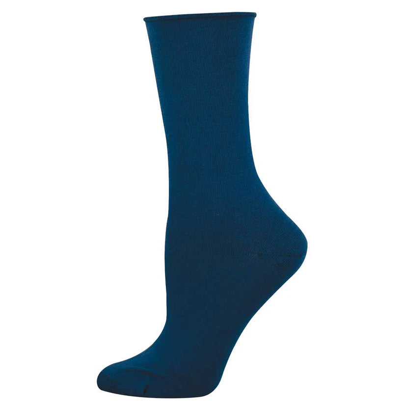 Bamboo Solid Color Roll Top Women's Socks