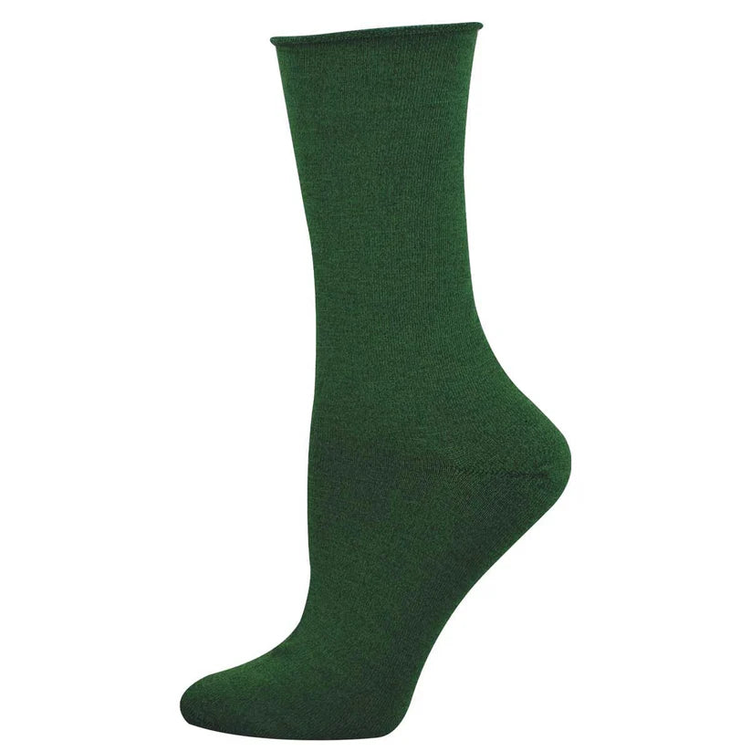 Bamboo Solid Color Roll Top Women's Socks
