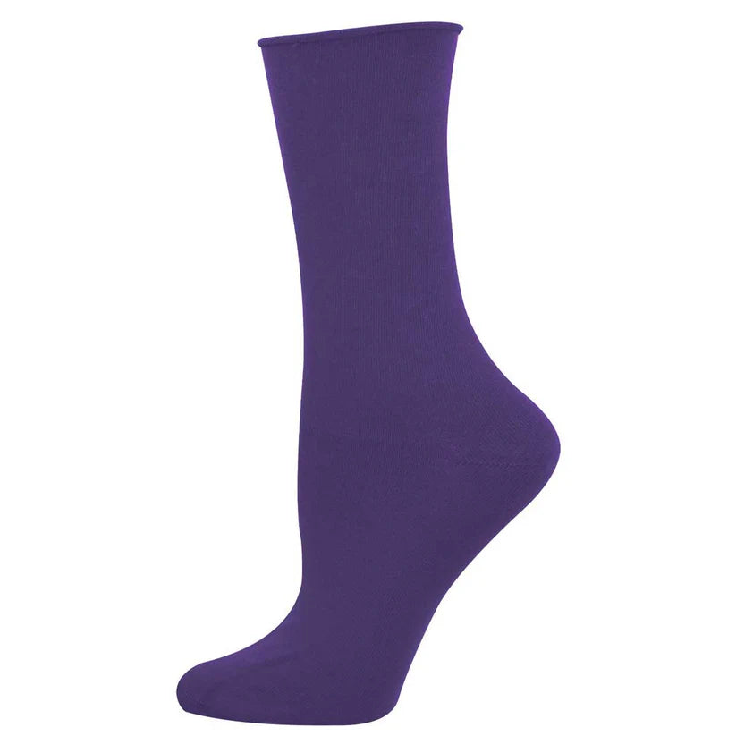 Bamboo Solid Color Roll Top Women's Socks