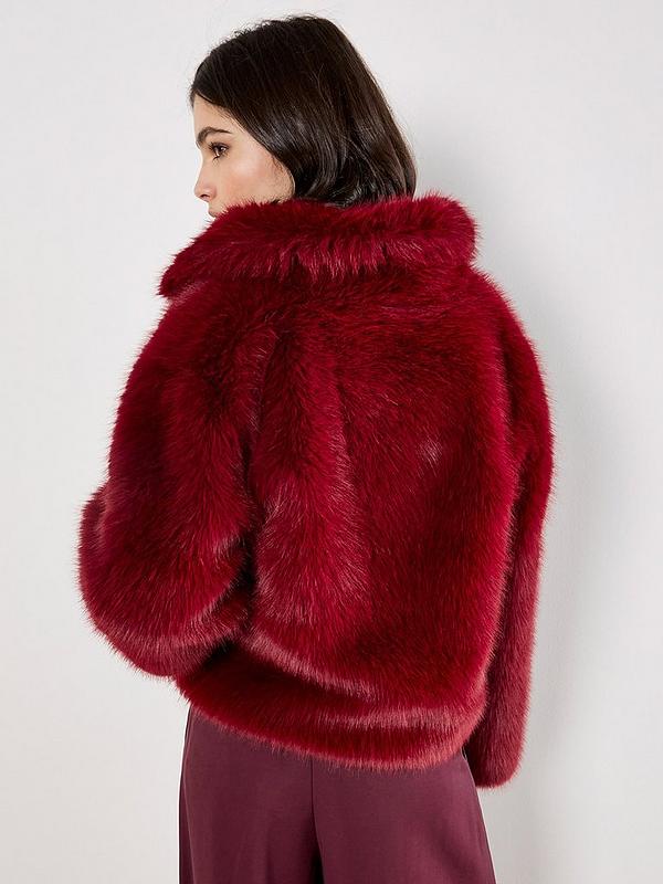 Faux Fur Short Coat Burgundy