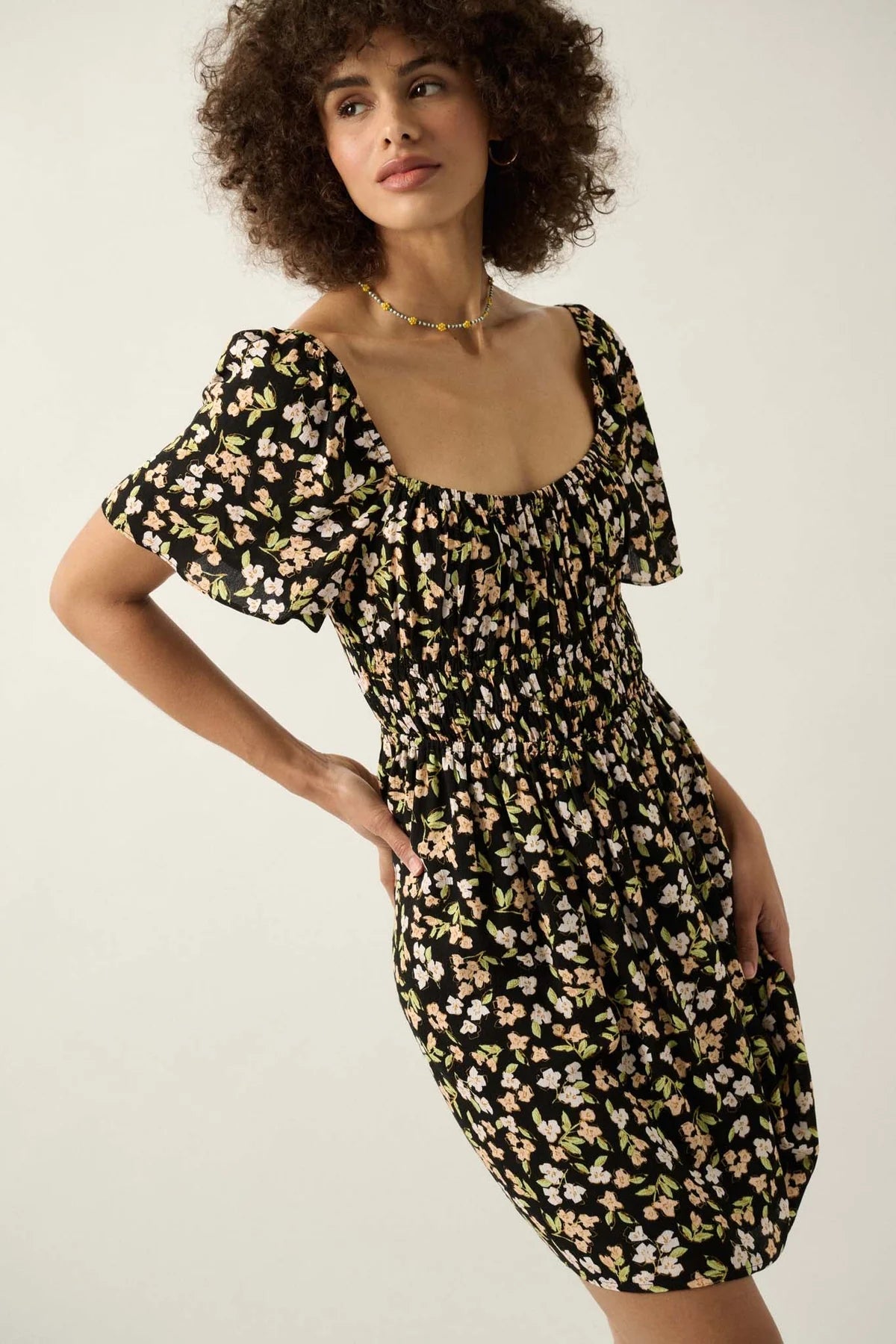 Floral Scoop Neck  Dress