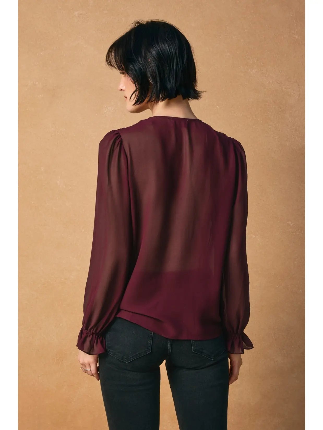 Chiffon Lace Up Ruffled Blouse (FT13129-CP531)