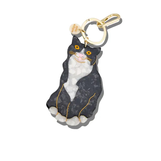 Hand-Painted Tuxedo Cat Bag Charm + Keychain | Eco-Friendly