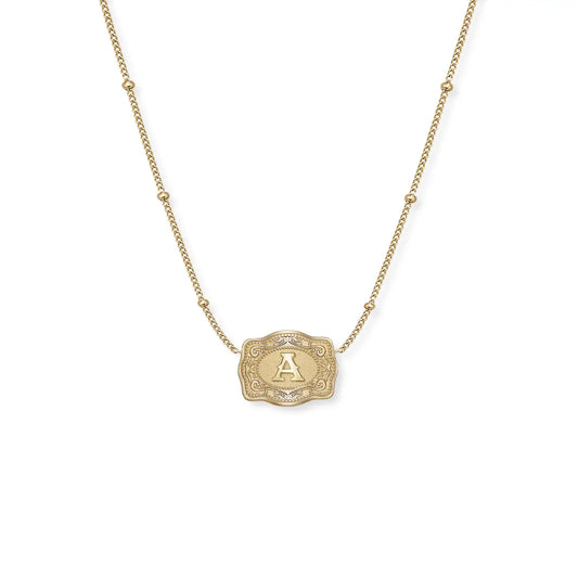 Ultra Mini Belt Buckle Necklace (Initial) - Gold