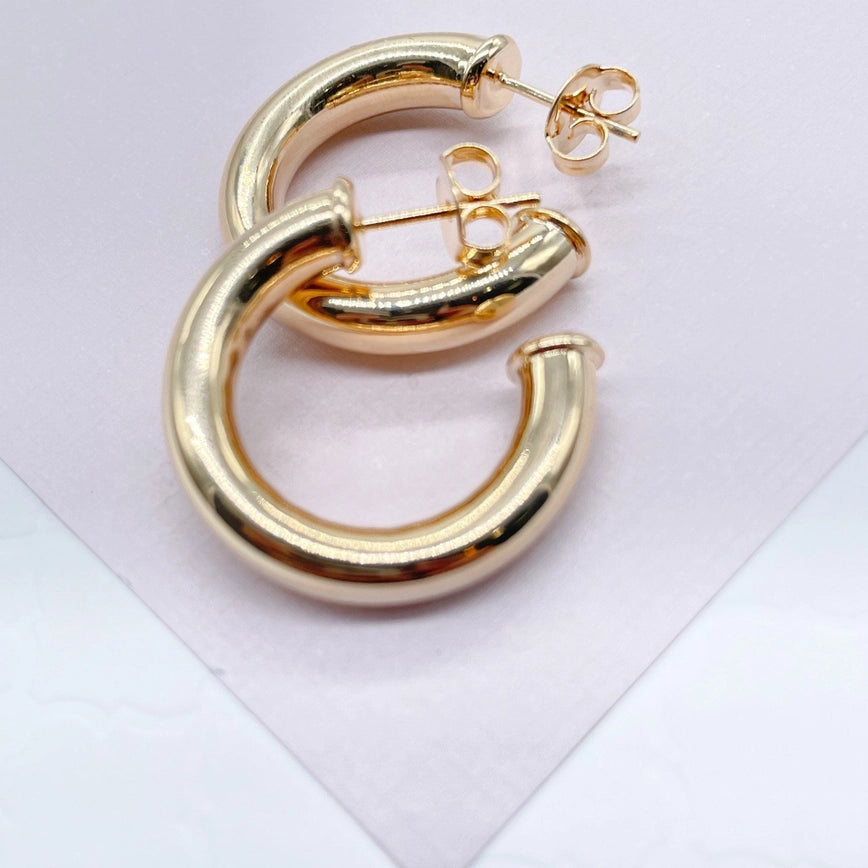 Thick 18k Gold Filled Plain 6mm Open Hoop Earrings