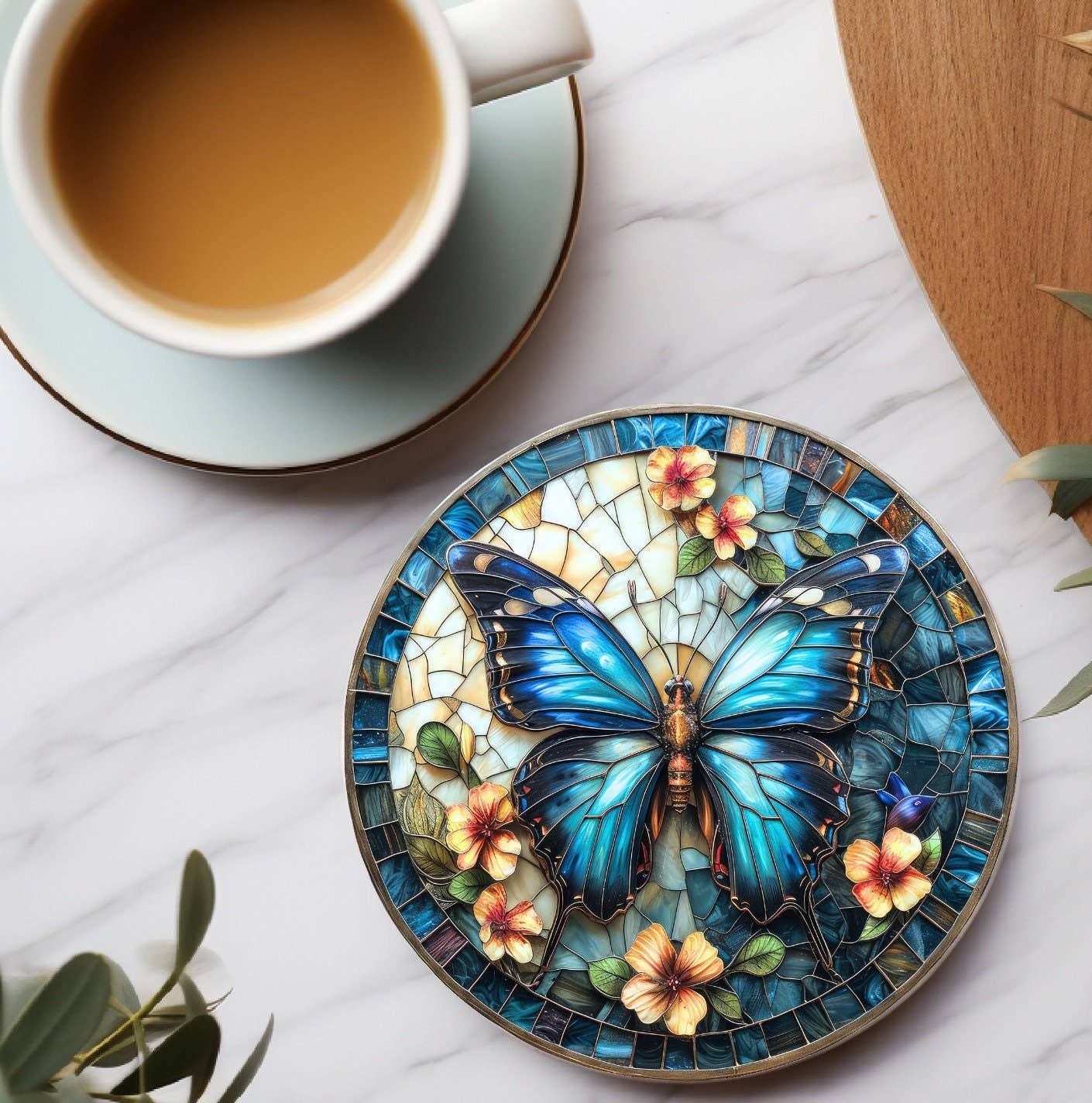 Butterfly Ceramic Coaster, Eco-Friendly Home Decor: 3.6 Inch Glossy