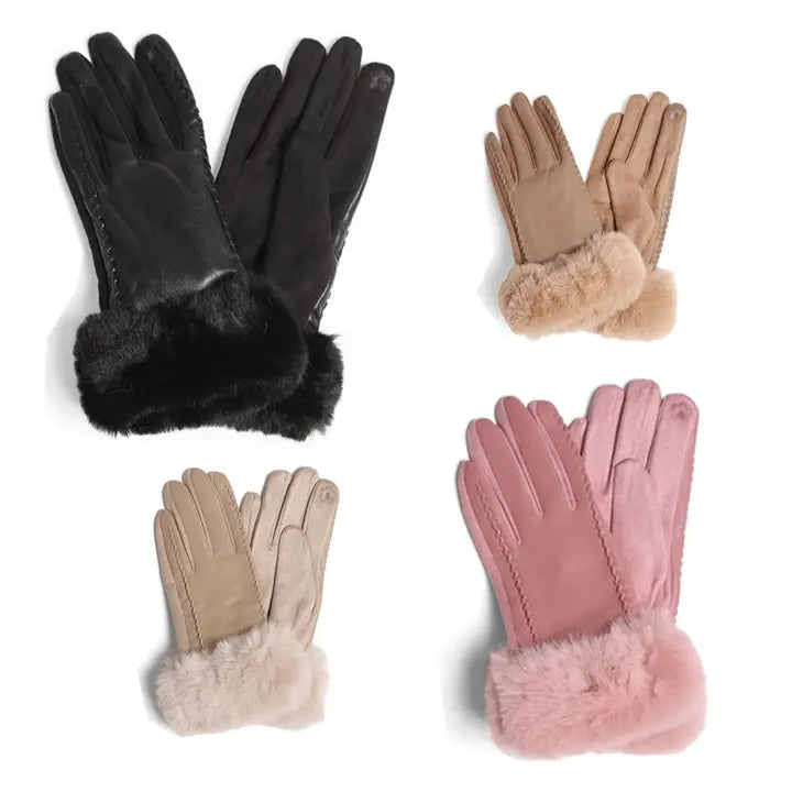 Assorted Faux Leather Gloves with Faux Fur Cuff