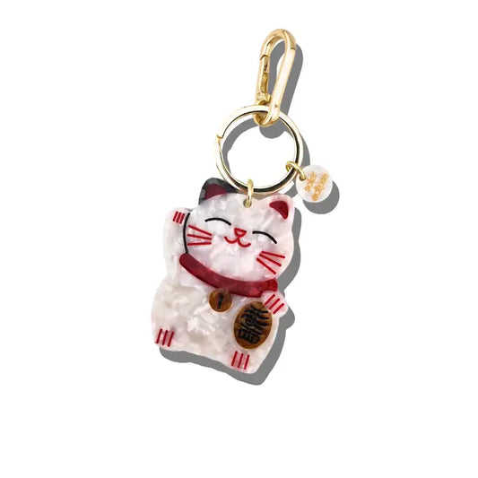Hand-Painted Lucky Cat Bag Charm & Keychain | Eco-Friendly