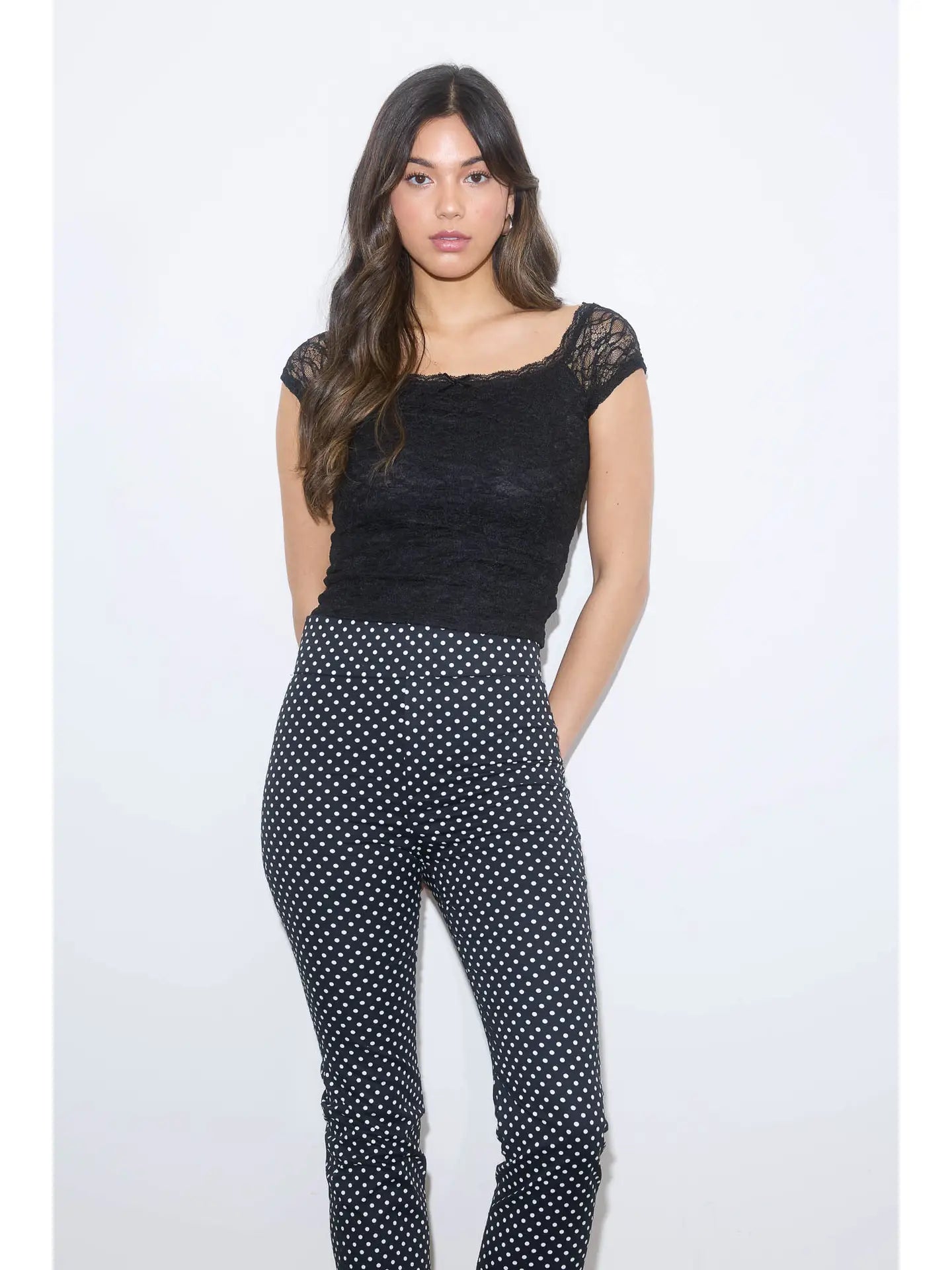 Lace Front Bow Detail Short Sleeve Knit Top