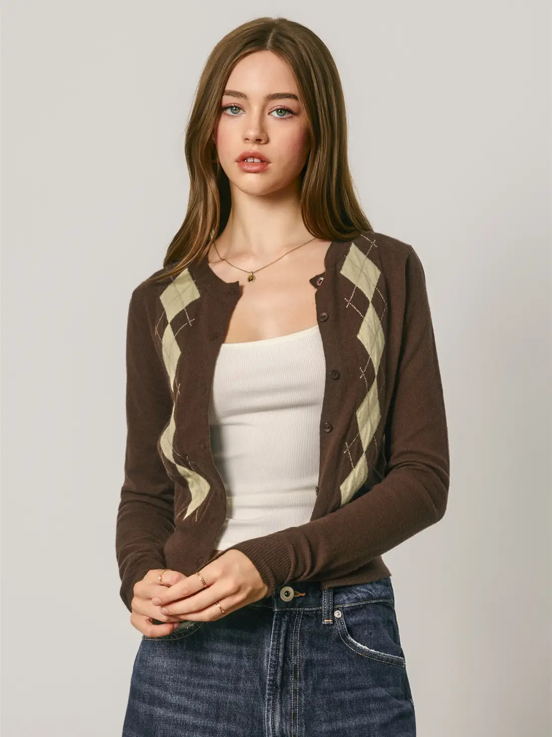 Classic Argyle Button Front Cardigan