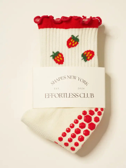Strawberry Ruffle Grip Pilates Socks