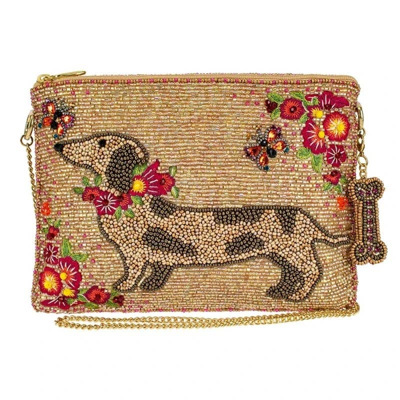 Doxie Beaded Dog and Floral Crossbody Mini Handbag