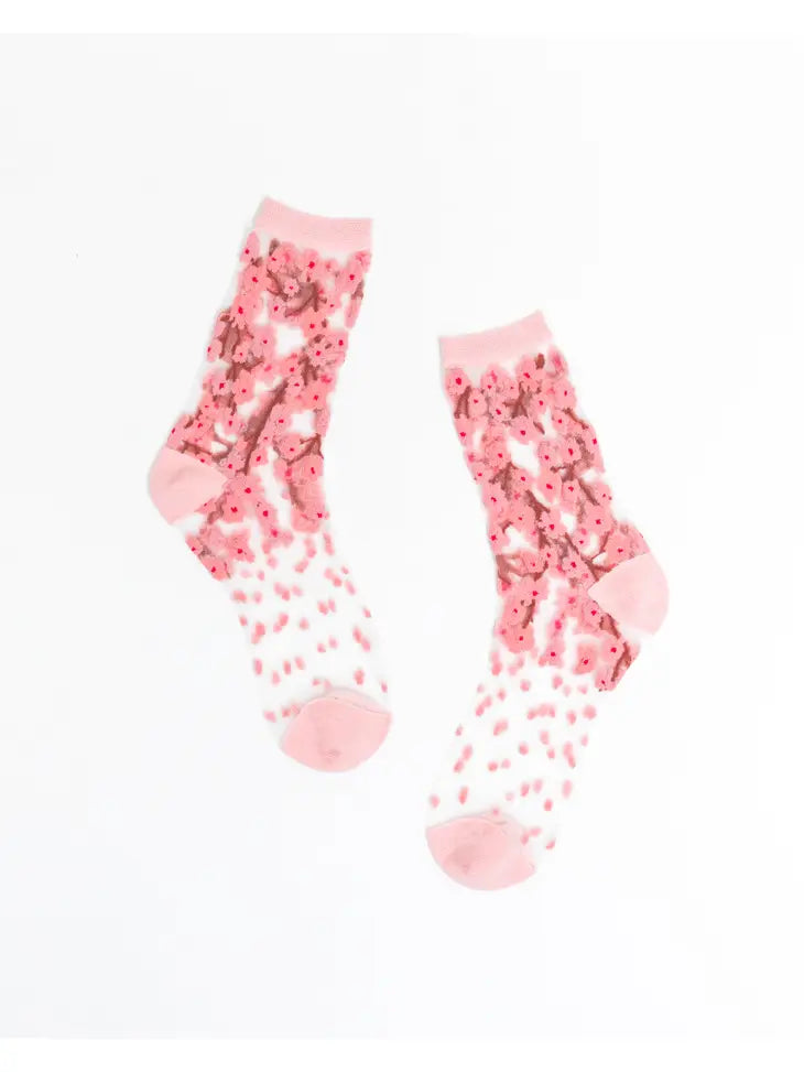 Cherry Blossom Sheer Crew Sock