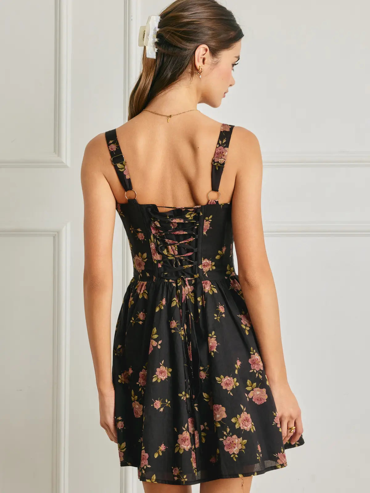 Floral Sweetheart Corset Dipped Waist Mini Dress