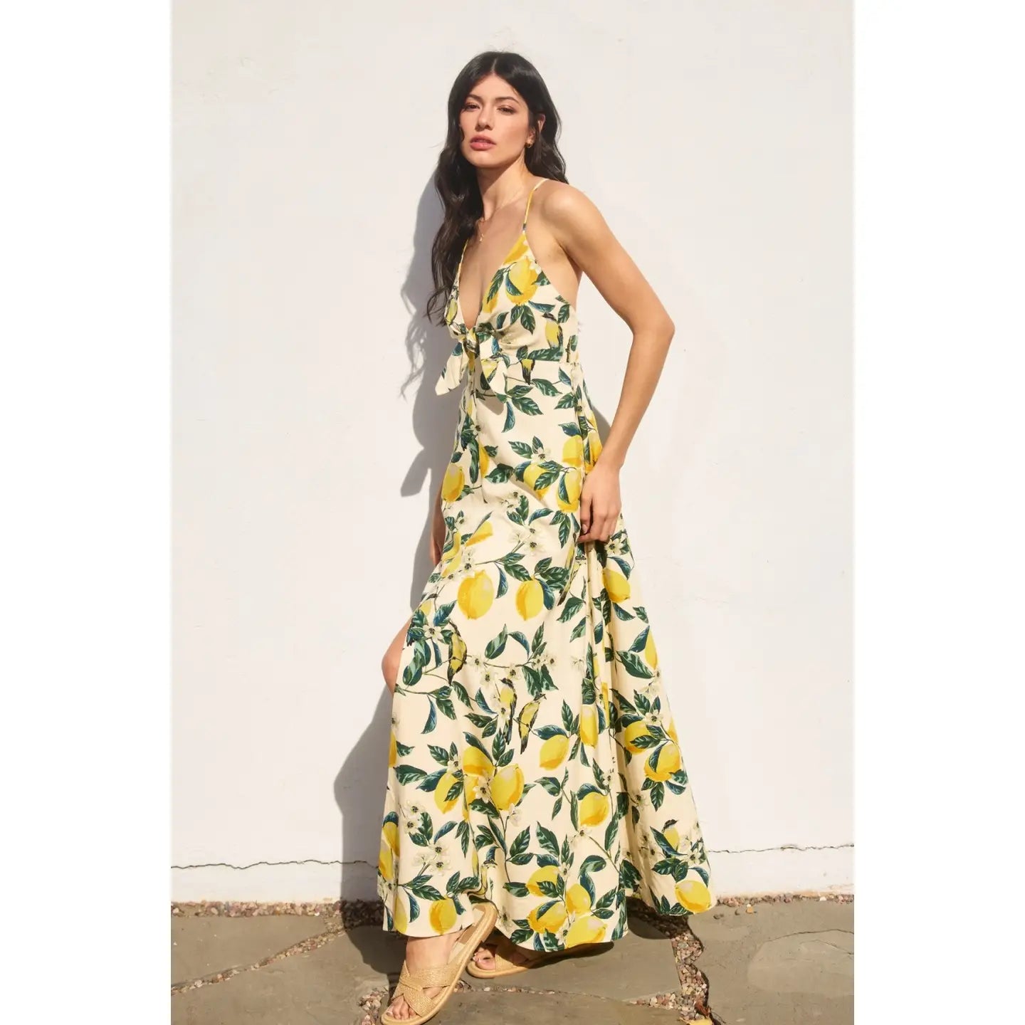 Vintage Lemonade Knot Front Maxi Dress
