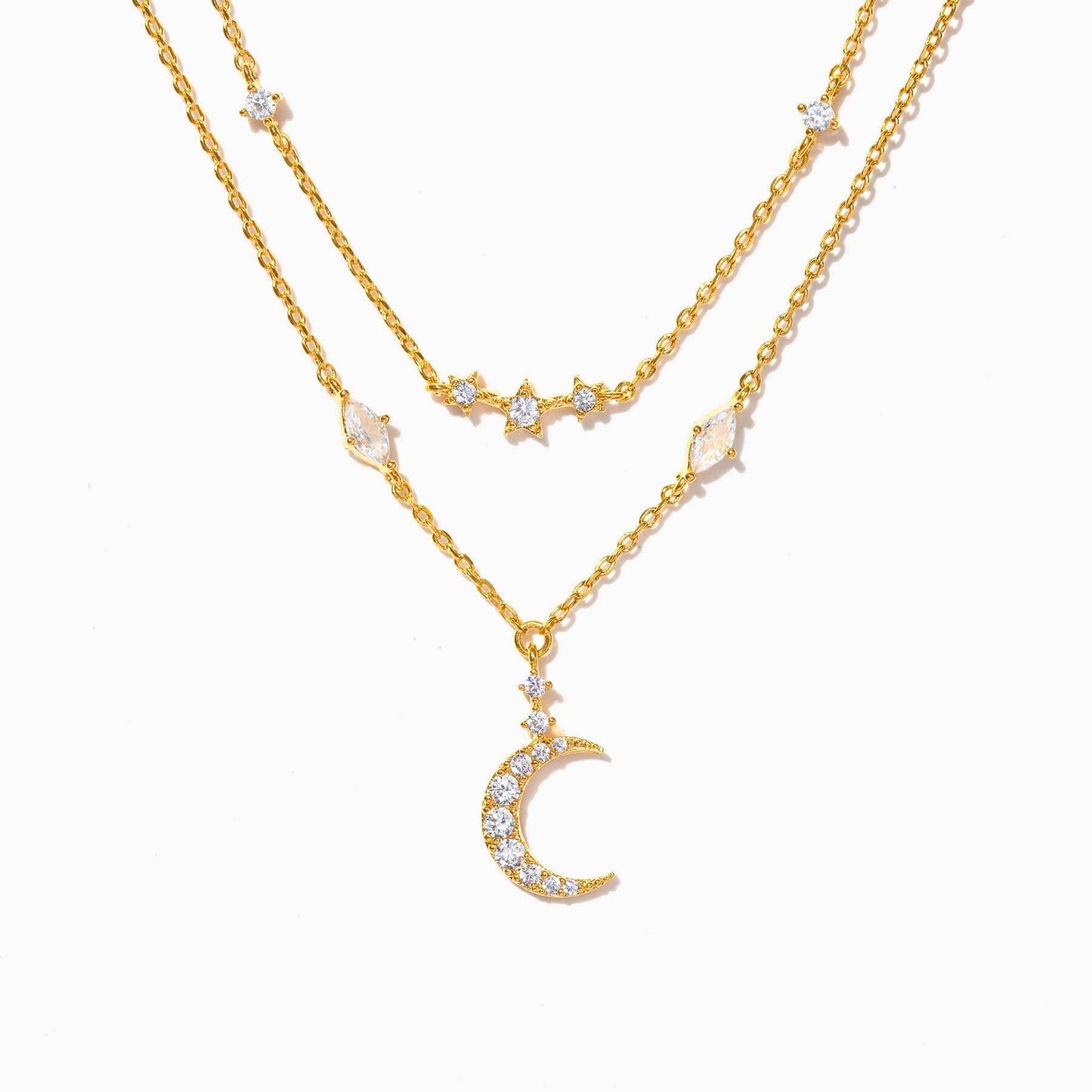 Moon & Stars Layered Necklace: Gold