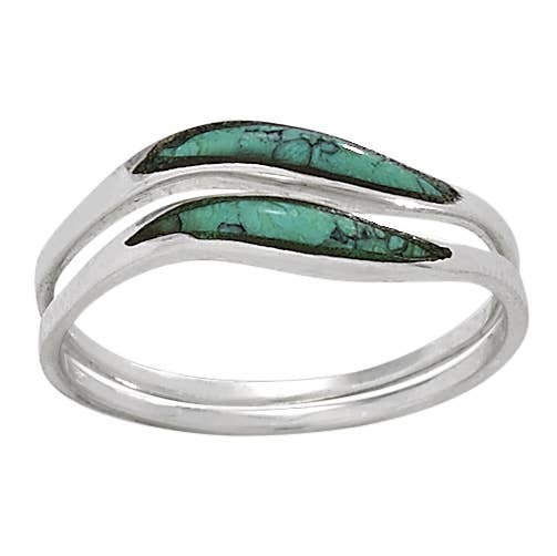 Double Wave Turquoise Sterling Silver Stacking Rings: 5