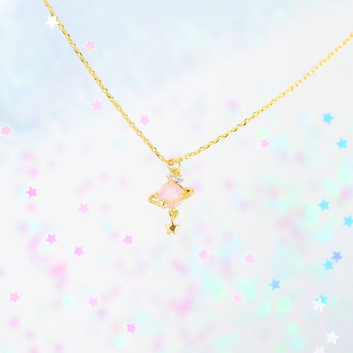Pink Jupiter Necklace: Gold