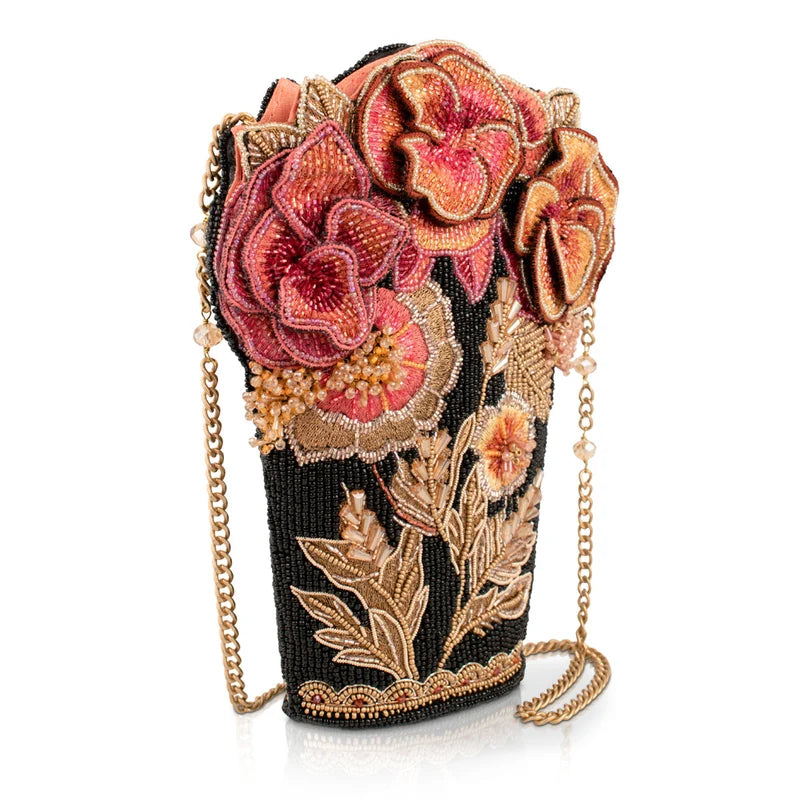 Amber Elegance Floral Bouquet Beaded Crossbody Bag