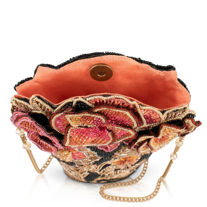 Amber Elegance Floral Bouquet Beaded Crossbody Bag