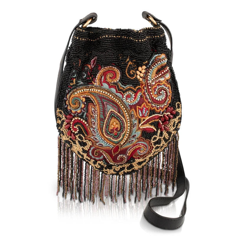 In The Grove Boho Paisley Fringe Beaded Crossbody Bag