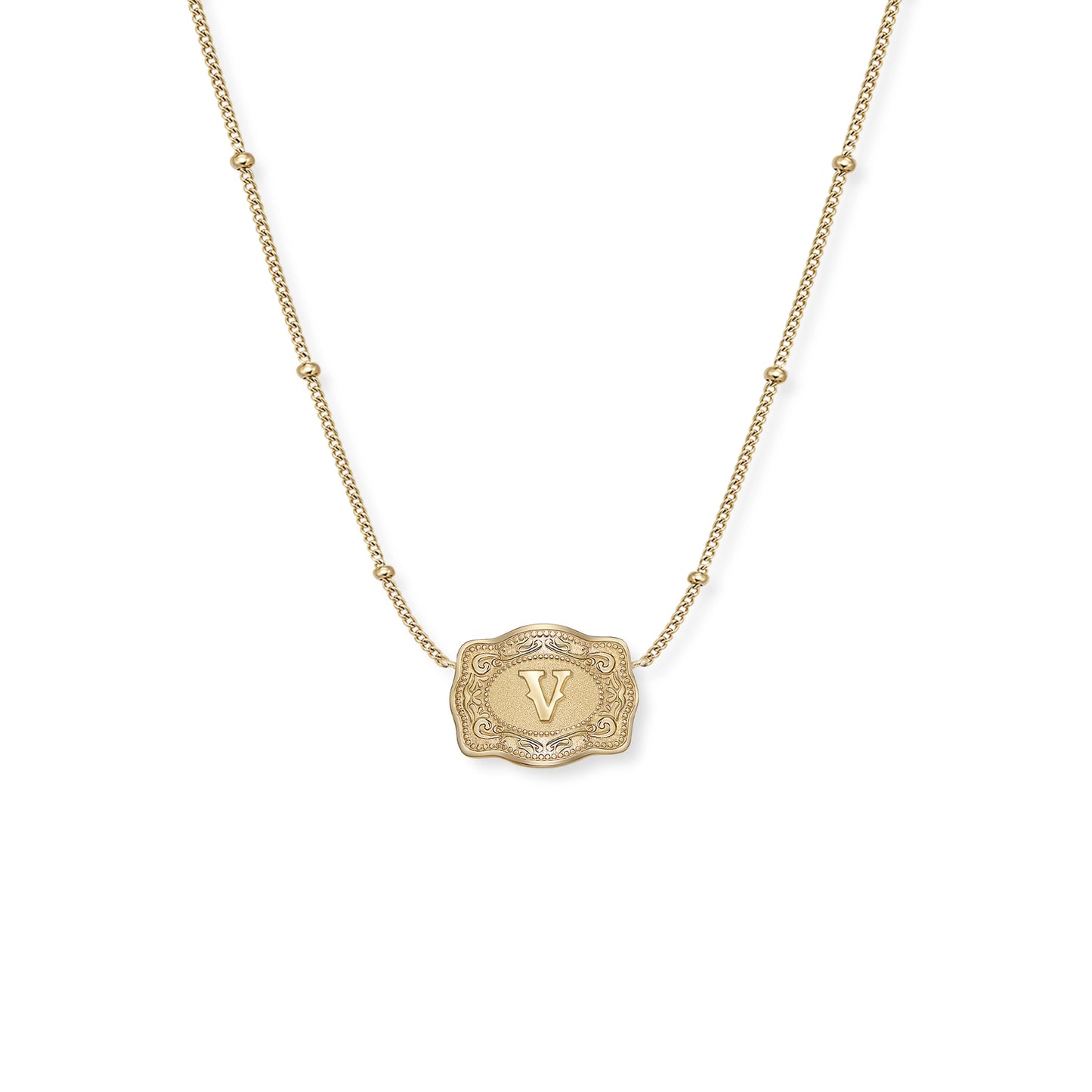 Ultra Mini Belt Buckle Necklace (Initial) - Gold