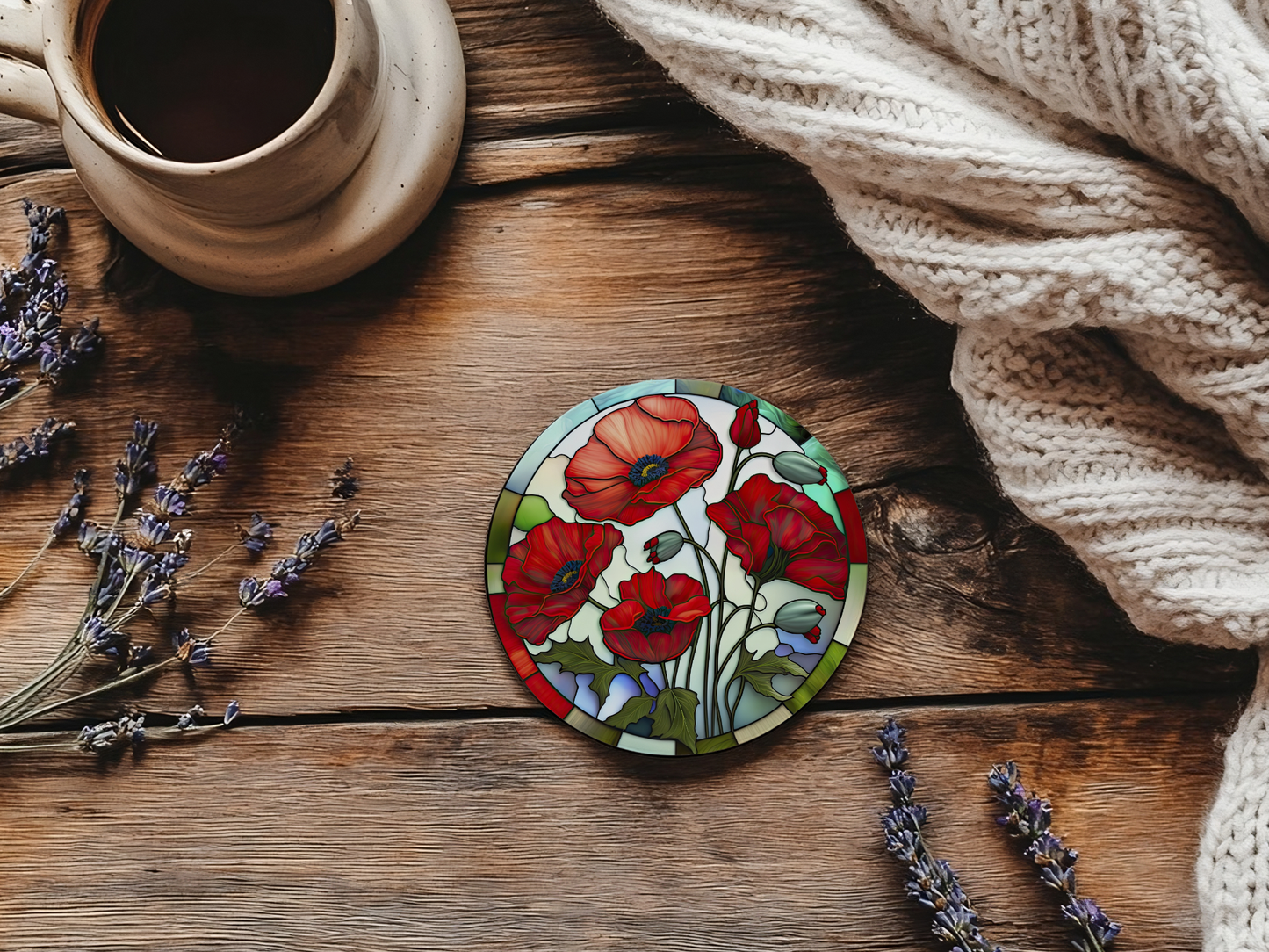 Poppy Coaster, Garden Lover Gift, Floral Nature Home Decor: 3.6 Inch Glossy