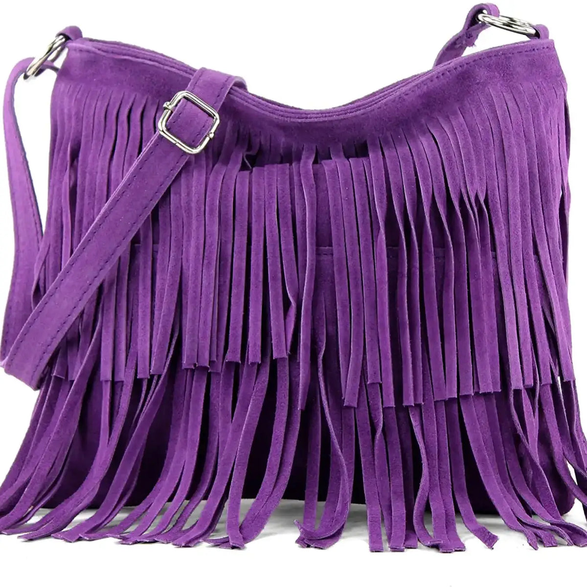 Italian Suede Leather Fringed Shoulder Crossbody Bag