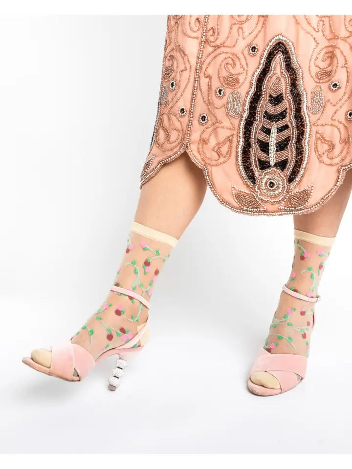 Sheer Rosettes Crew Sock