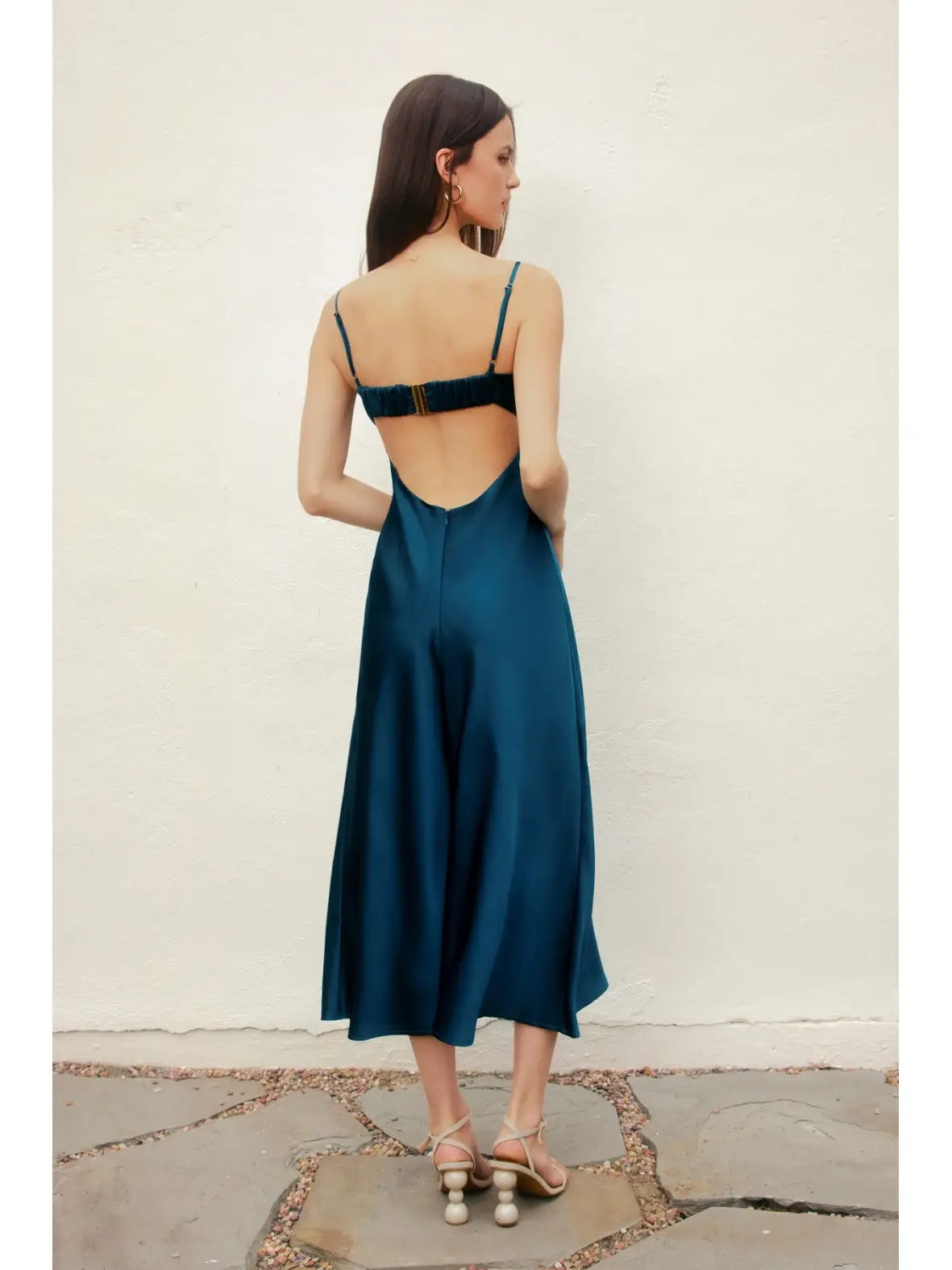 Satin Lace Trim Slip Midi Dress