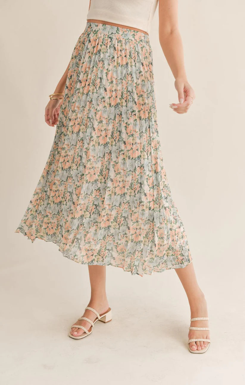Green Thumbs Pleated Midi Skirt