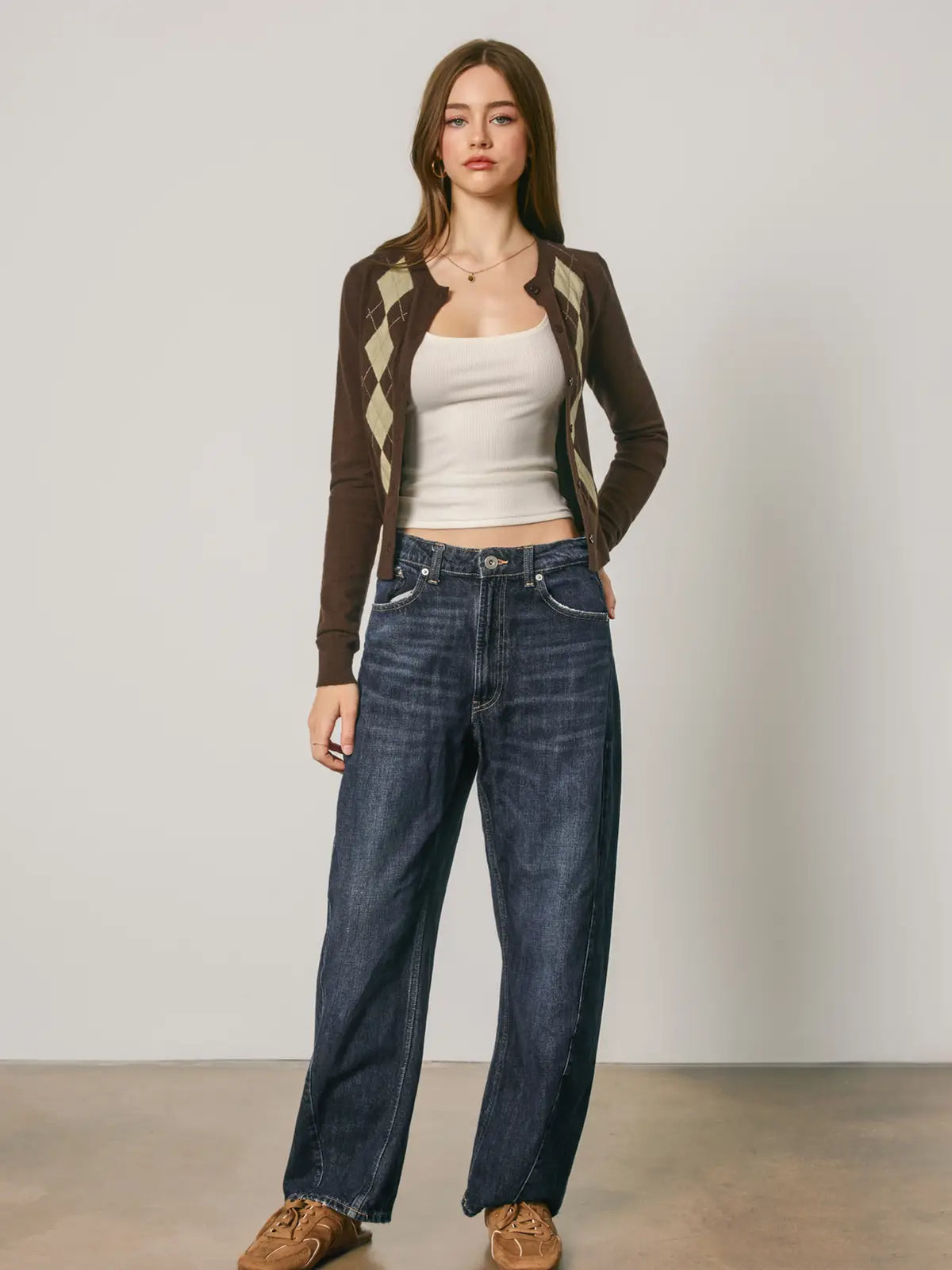 Classic Argyle Button Front Cardigan