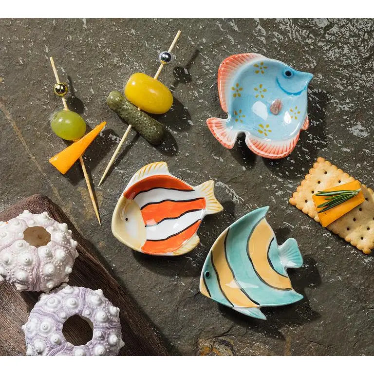 Small Fish Dish-Turquoise & Orange-3"L