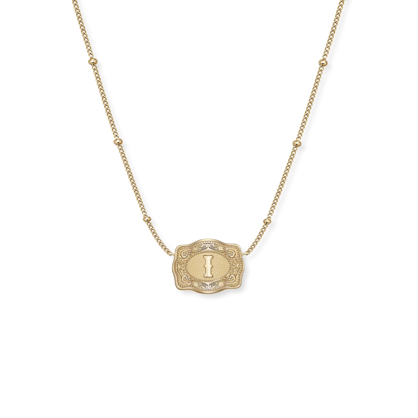 Ultra Mini Belt Buckle Necklace (Initial) - Gold