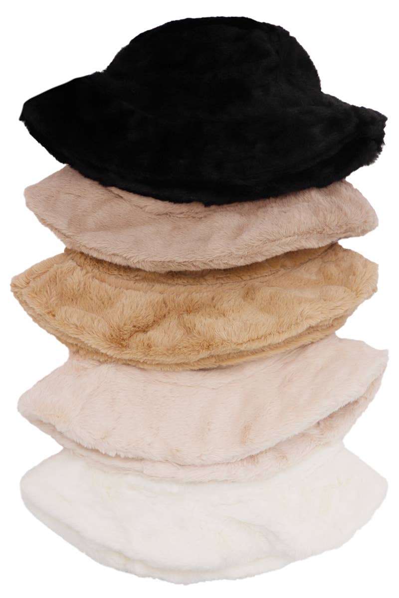 Solid Faux Fur Bucket Hat - Diamond Quilted Fabric