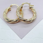 Load image into Gallery viewer, 18k Gold Filled Hollow Italian Twist 5mm Thick Hoop Earrings, Gold Shiny Twisted
