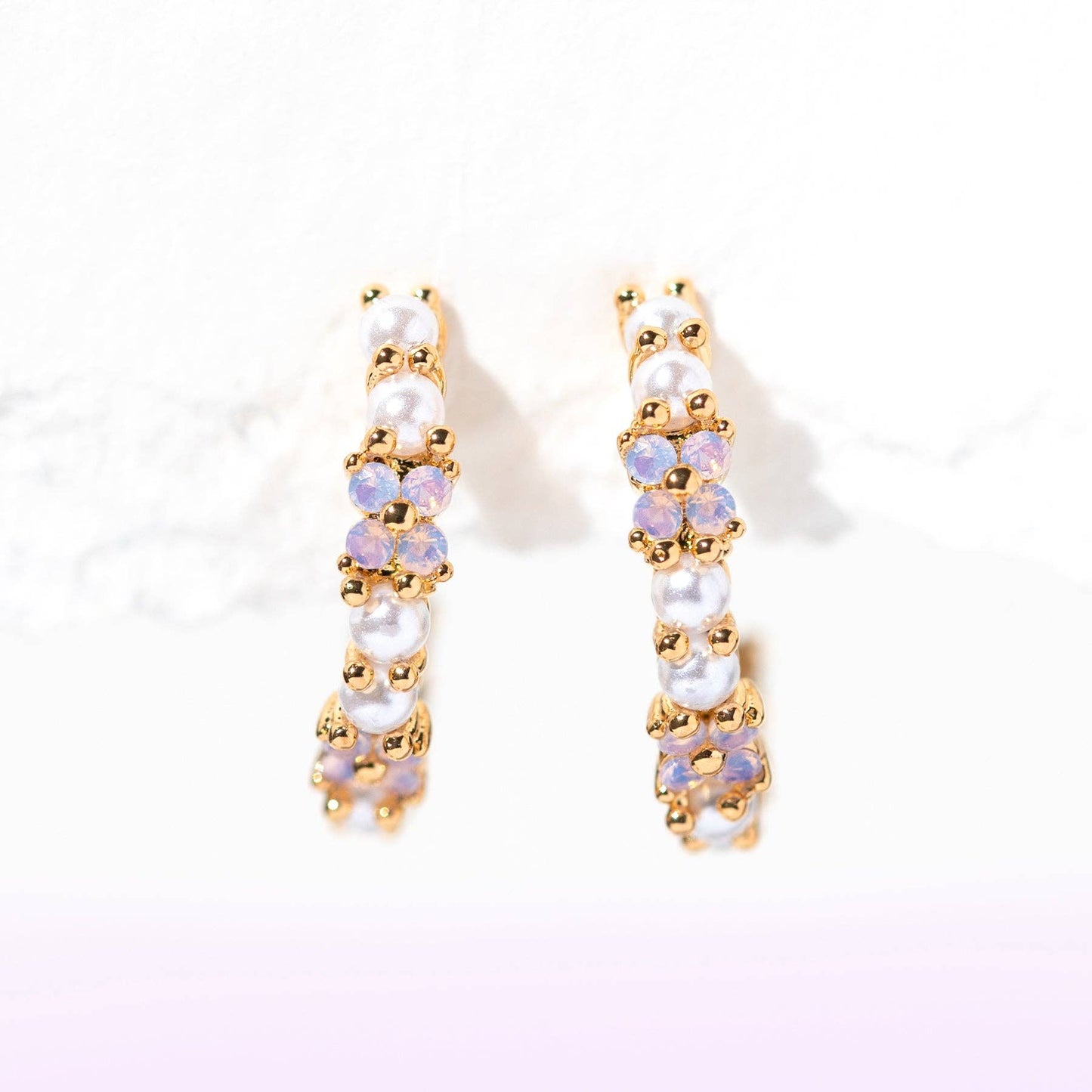 Orchid Pearl Hoops: Gold