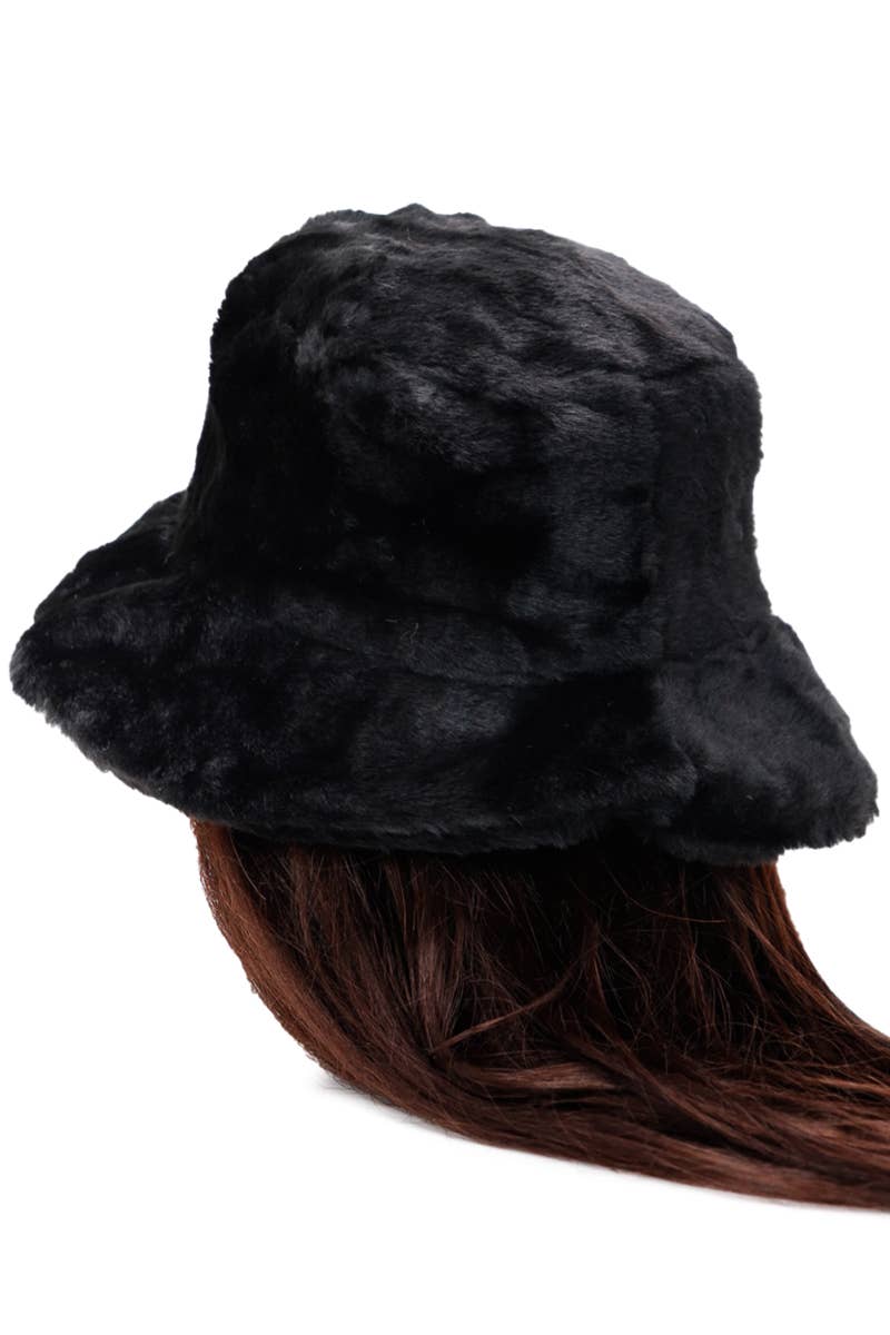 Solid Faux Fur Bucket Hat - Diamond Quilted Fabric
