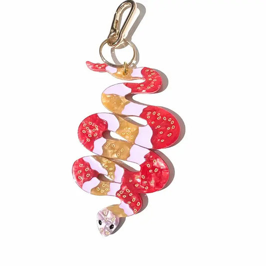 Hand-Painted Snake Bag Charm + Keychain | Eco-Friendly