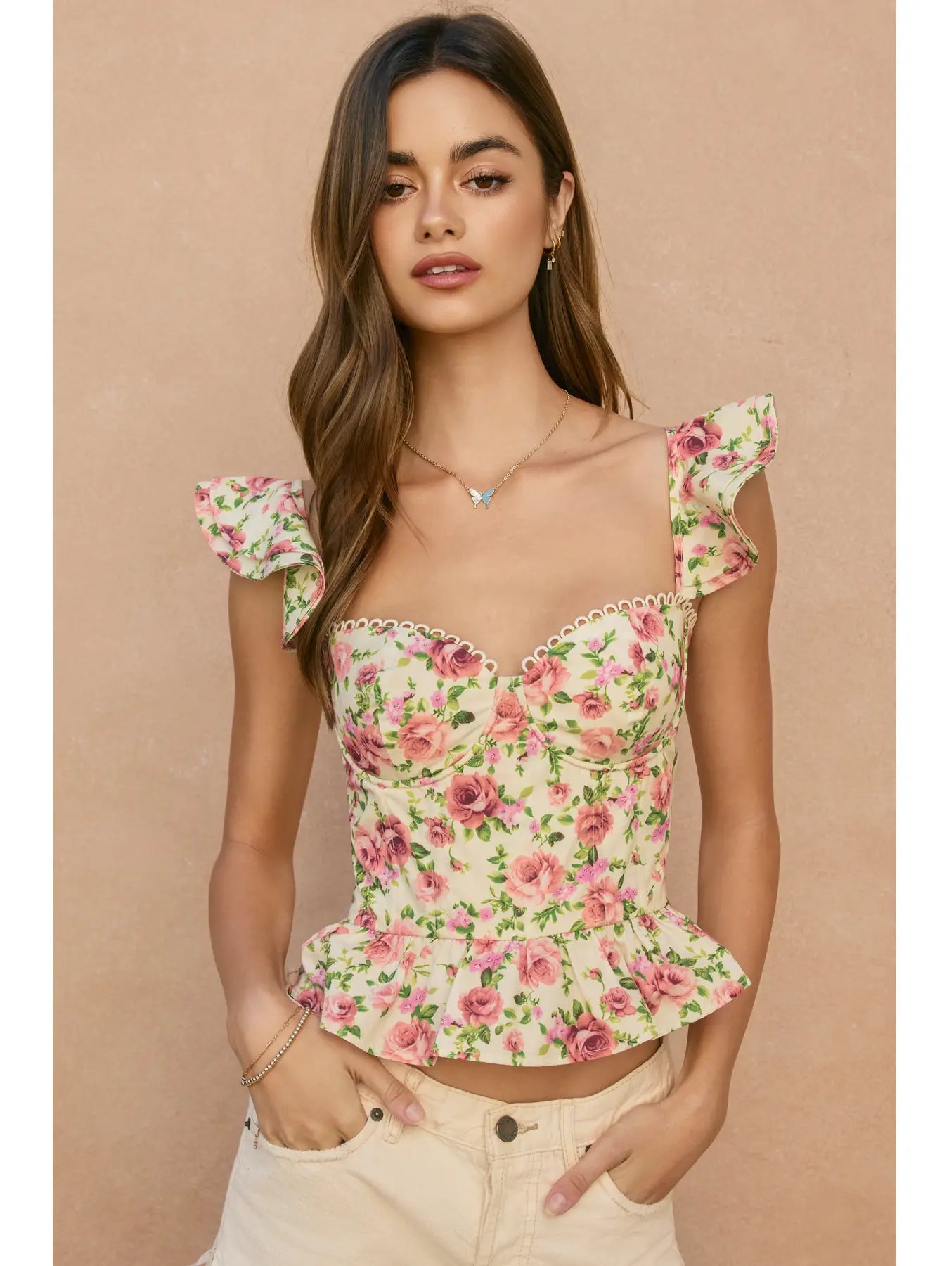 Rose Mood Corset Flutter Top