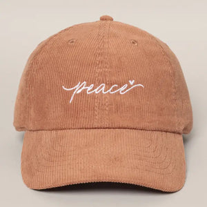 Peace Embroidered Corduroy Cap