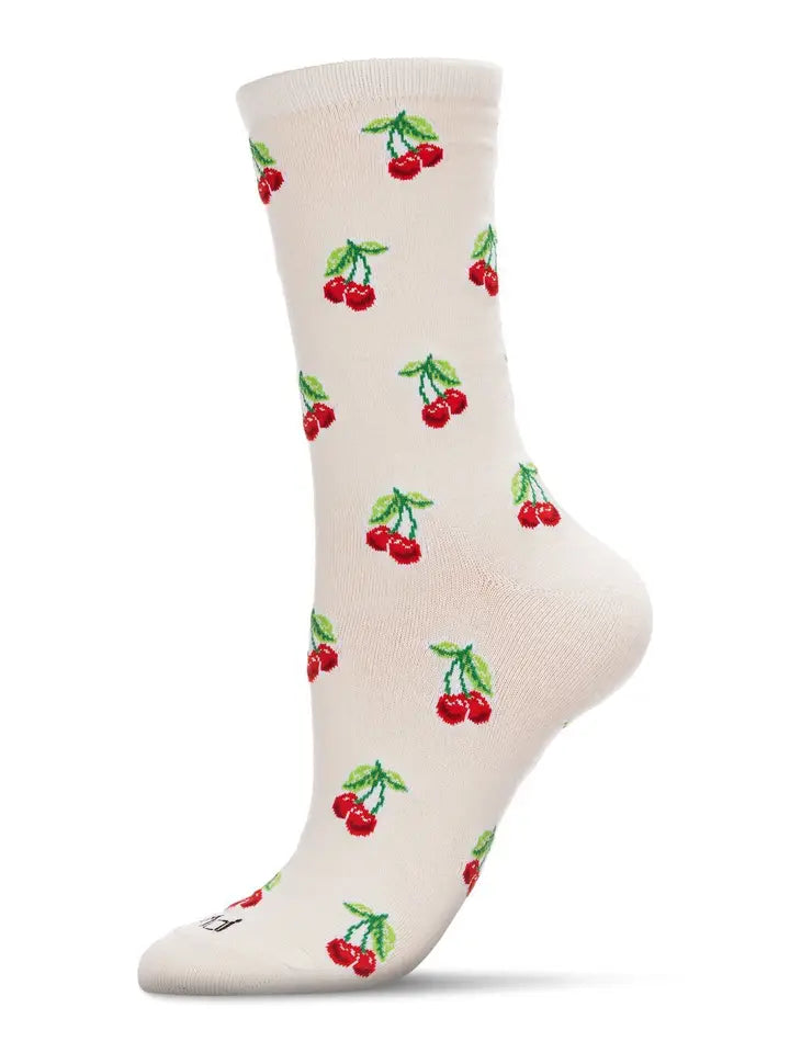 Women's Cherries Bamboo Crew Socks