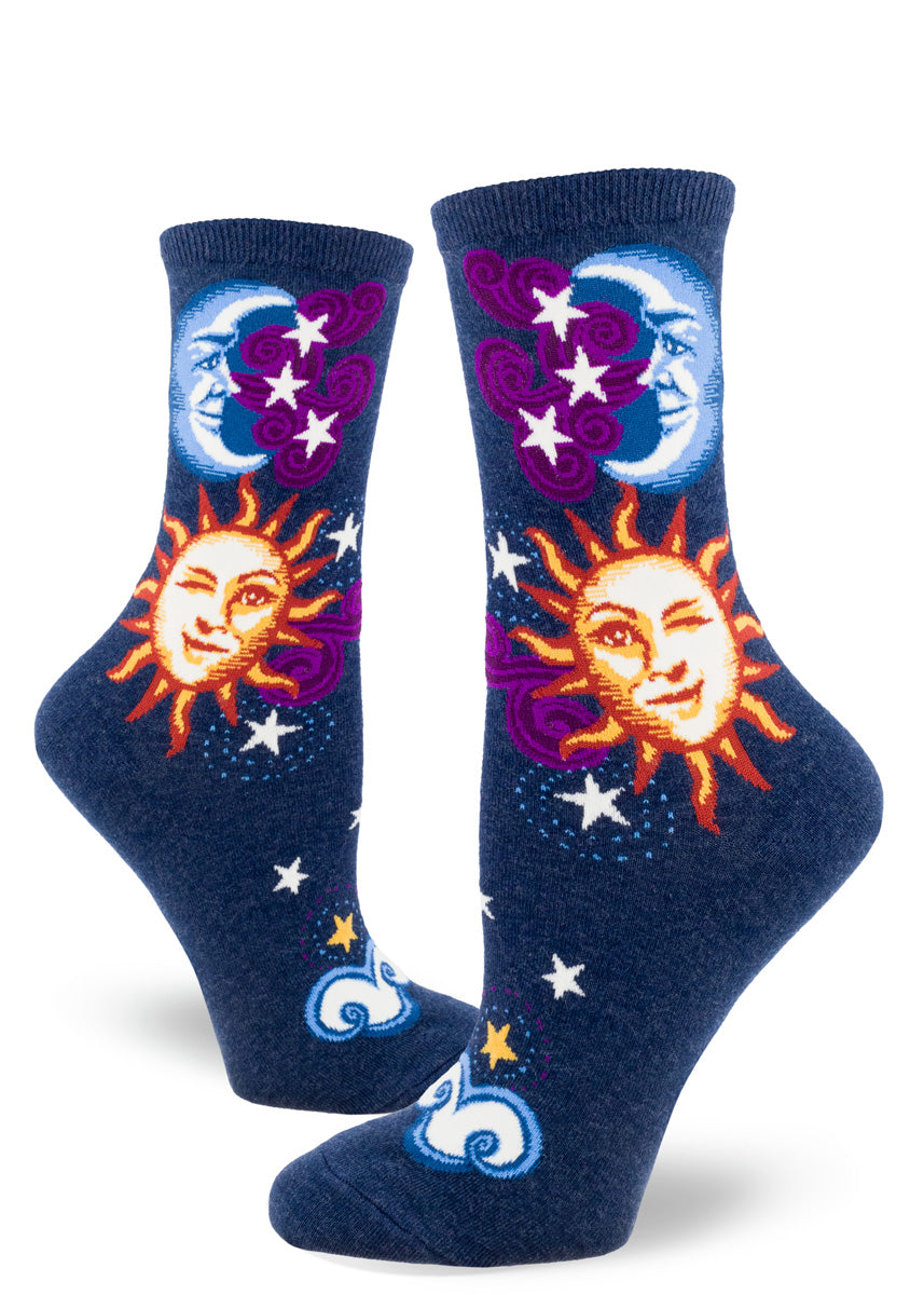 Celestial Sun and Moon Women's Crew Socks