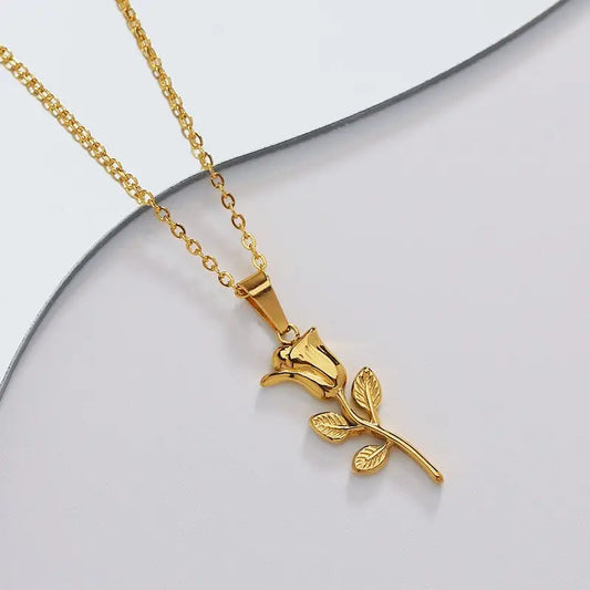18K Stainless Steel Tarnish Free Rose Necklace | 40NK9529
