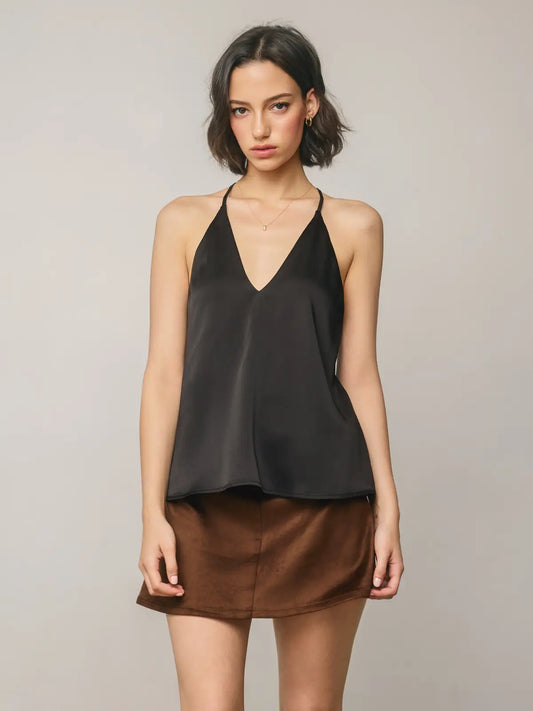 Satin Deep V Flared Top