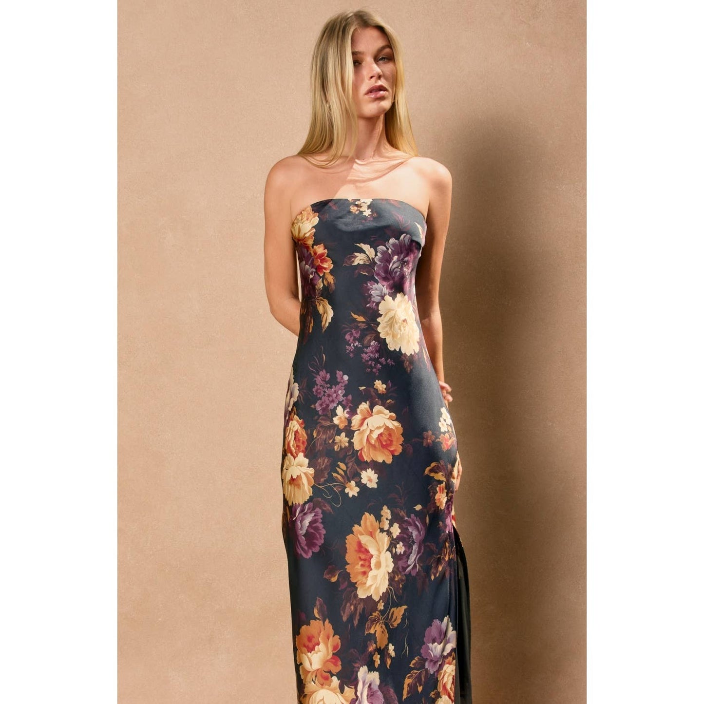 Hidden Haven Strapless Bias Cut Maxi Dress