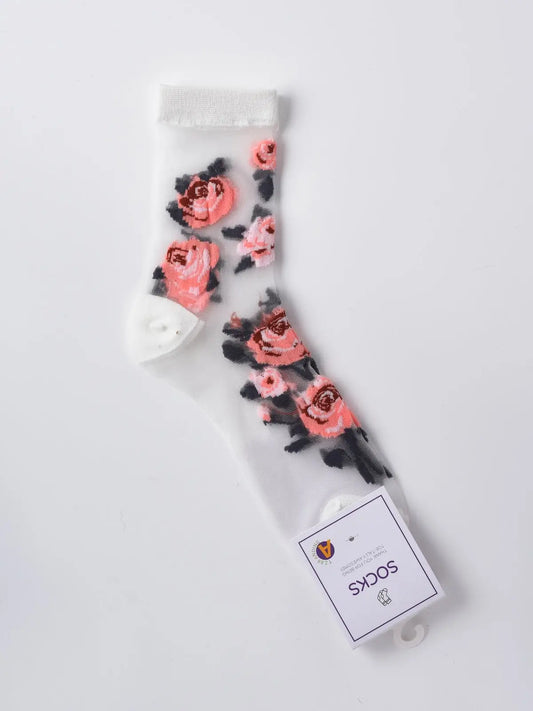 Rufia - Butterfly & Rose Sheer Crew Socks