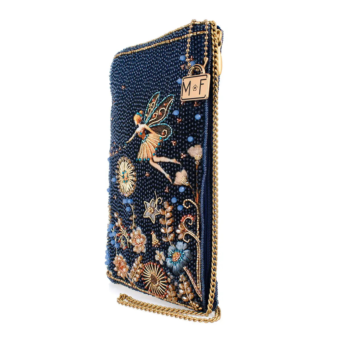 Fairy Dust and Floral Blue Beaded Crossbody Phone Bag